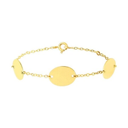 Bracelet souple or jaune, 3 plaques ovales . Personnalisable