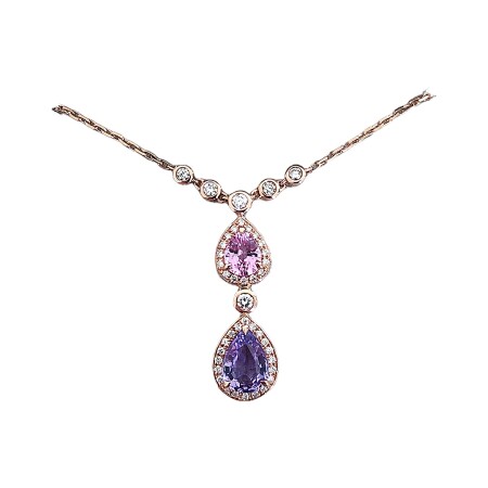 Collier en or rose, saphir rose, violet et diamants