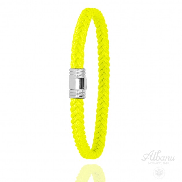 Bracelet Albanu Cap Horn Compas en cordons marin jaune fluo et acier
