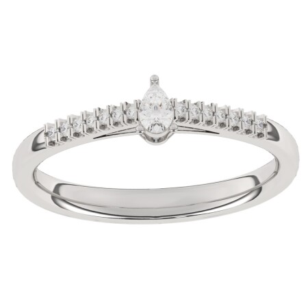 Bague solitaire or blanc. diamant poire et brillants