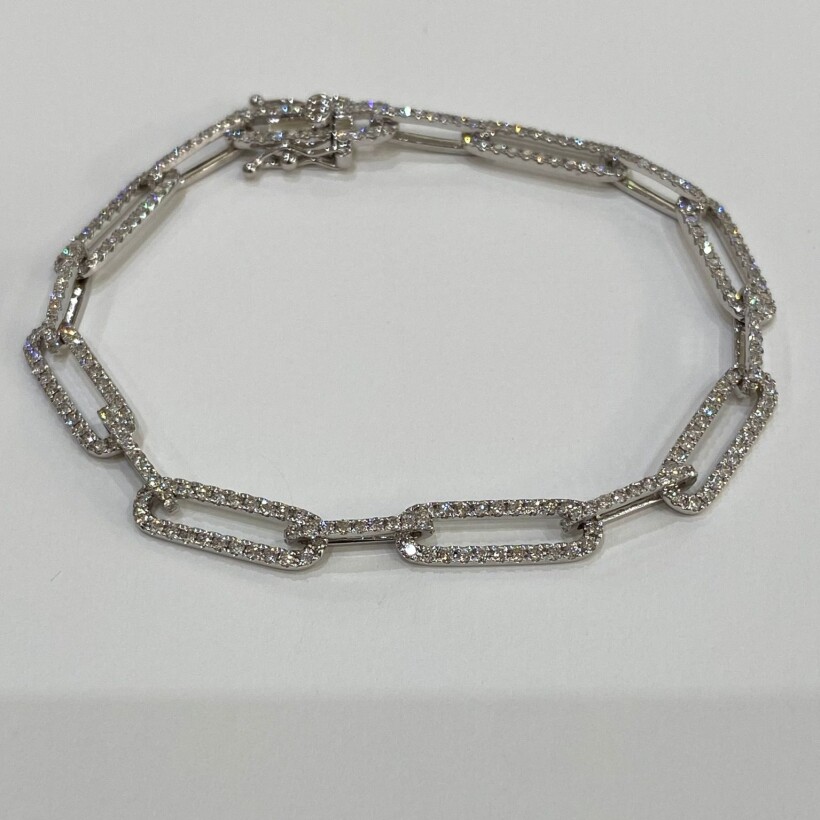 Bracelet chaine multi rectangles diamants , or blanc.