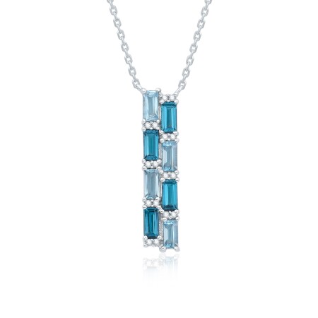 Collier or blanc, topaze bleue et bleue London