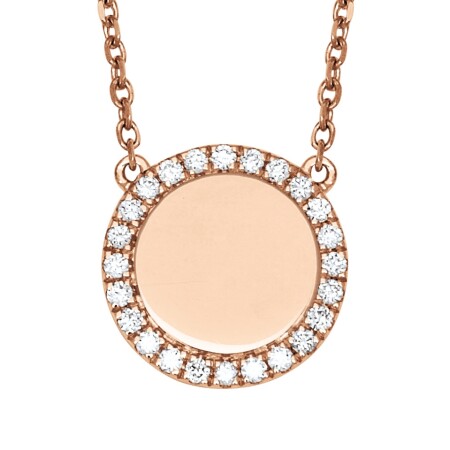 Collier or rose , plaque ronde sertie de diamants