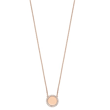 Collier or rose , plaque ronde sertie de diamants