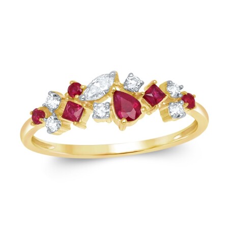 Bague or jaune rubis et diamants