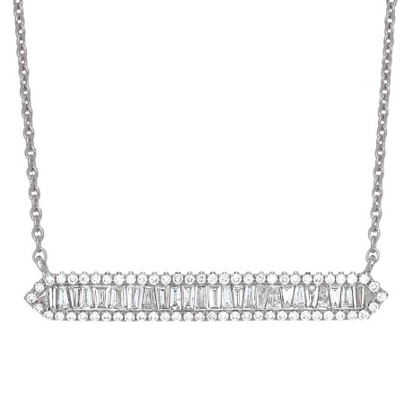 Collier or blanc Ligne diamants baguettes et ronds