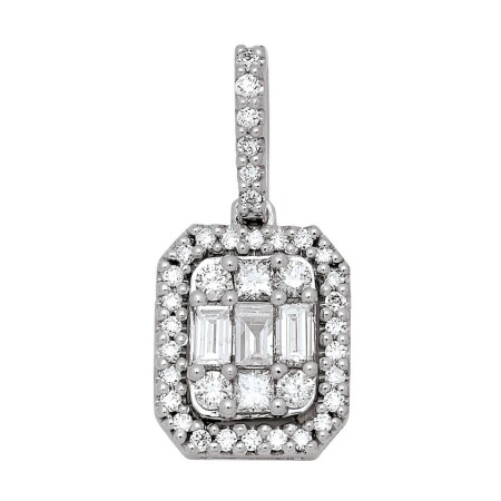 Pendentif rectangle, diamants baguettes et ronds.