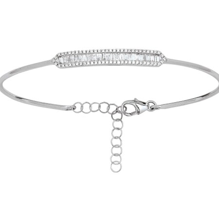 Bracelet Jonc, diamants ronds et baguettes. Or blanc