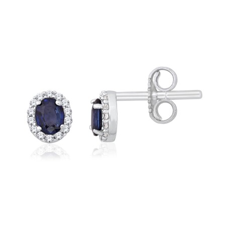 Boucles d’oreilles or blanc, saphir et diamants.