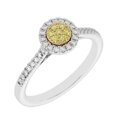 Bague or blanc ,Diamant Jaune Naturel  et Diamant