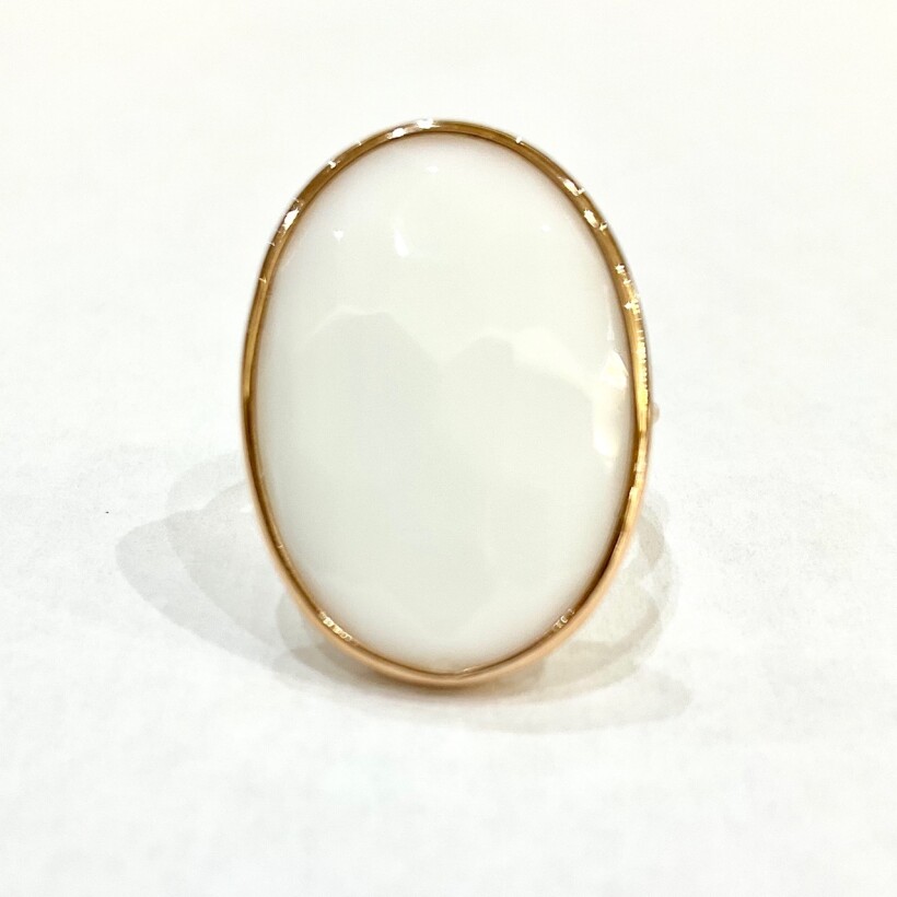 Bague or rose Agate blanche ovale