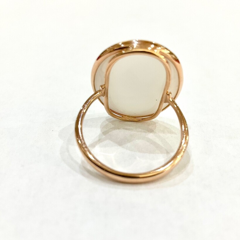 Bague or rose Agate blanche ovale