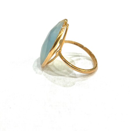 Bague or rose Aigue Marine ovale