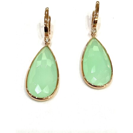 Boucles d'oreilles poire chrysoprase et diamant