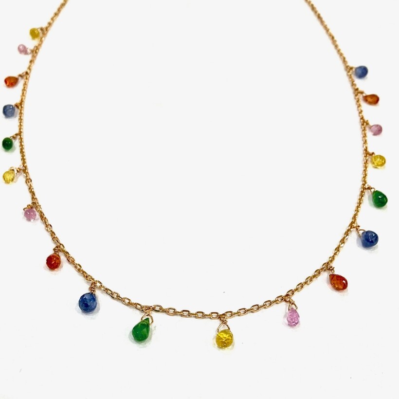 Collier or rose , Rainbow Saphirs multicolores