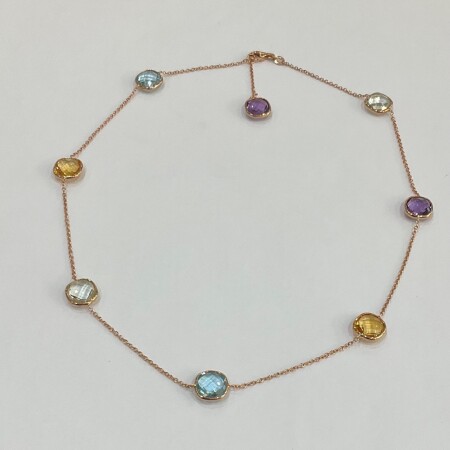 Collier or rose et pierres fines multicolores