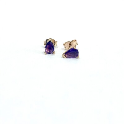 Boucles d'oreilles or rose poire Amethyste