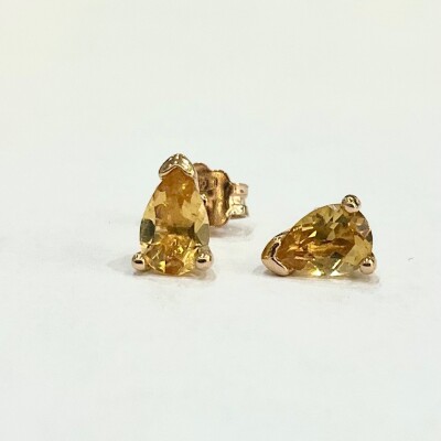 Boucles d'oreilles or rose, poire Citrine .