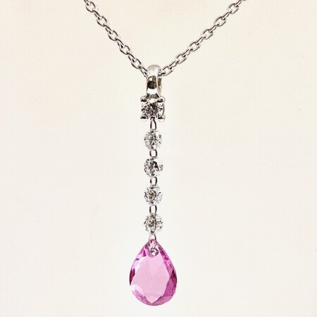 Collier or gris Diamants percés et saphir rose