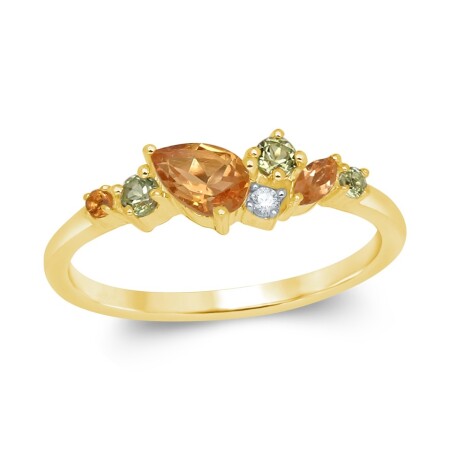 Bague en Or 18K composée  de pierres fines (Citrine ,Péridot) et Diamants