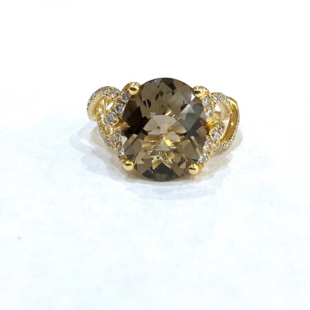 Bague or jaune Quartz fumé et diamants