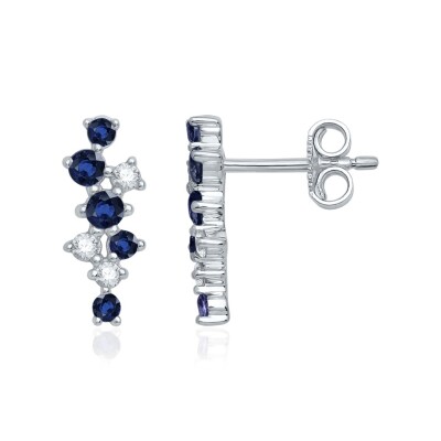 Boucles d'oreilles or blanc Saphir et Diamants