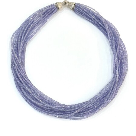 collier rangs Tanzanite et fermoir or blanc.