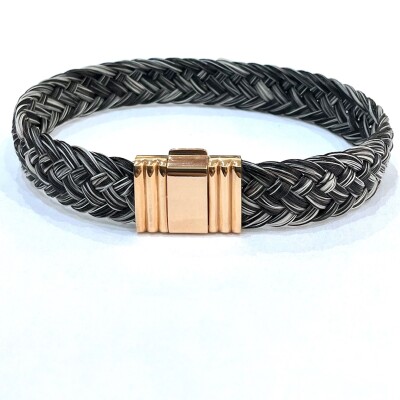 Bracelet tresse ''cheval gris fermoir pvd rose