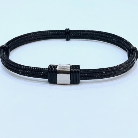 Bracelet Tribord Noir, fermoir PVD noir et or blanc