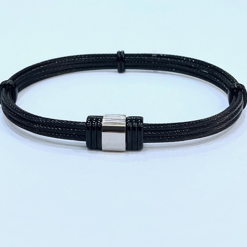 Bracelet Tribord Noir, fermoir PVD noir et or blanc