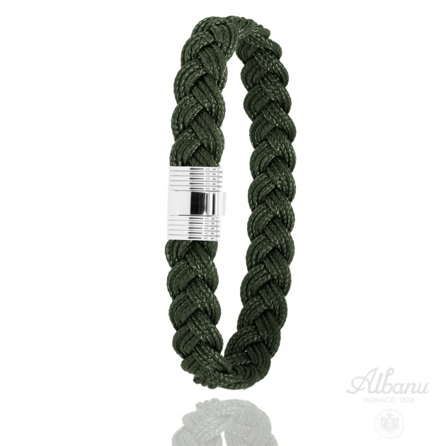 Bracelet Albanu Cap Horn Cap en cordons marin vert militaire et acier