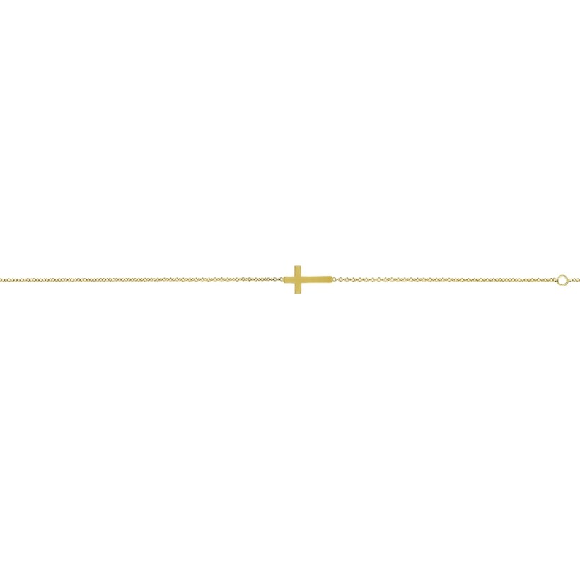 Bracelet Croix sur chaîne, 18 cm, Or jaune 18k