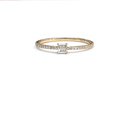 Bague solitaire diamants baguettes et ronds, Or rose 18k