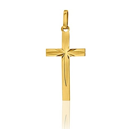 Pendentif Croix facettée massive 22 mm, Or Jaune 18k