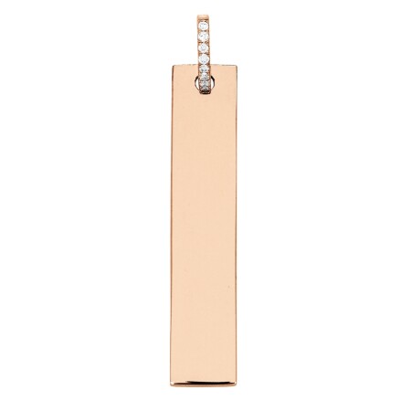 Pendentif plaque "Barre", diamants 0,04ct, Or rose 18k