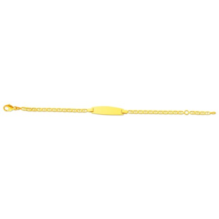 Identité bébé maille Marine battue, plaque tonneau, 14 cm, Or jaune 18k