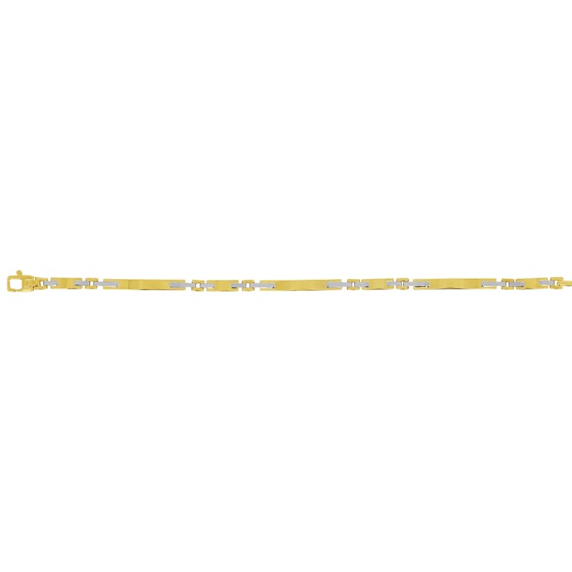 Bracelet Plaques fines alternées creux 3,50 mm, 17,50 cm, Or bicolore 18k