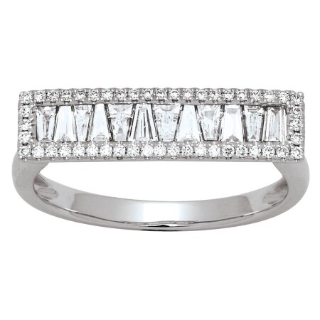 Bague Ligne, diamants ronds et baguettes 0,47ct, Or gris 18k,