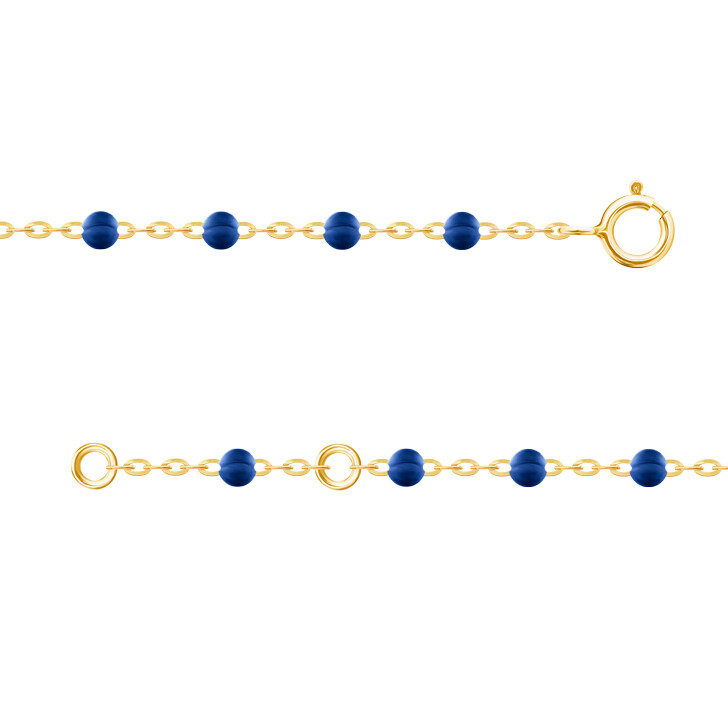 Bracelet chaine forçat miroir or jaune boules résine bleue