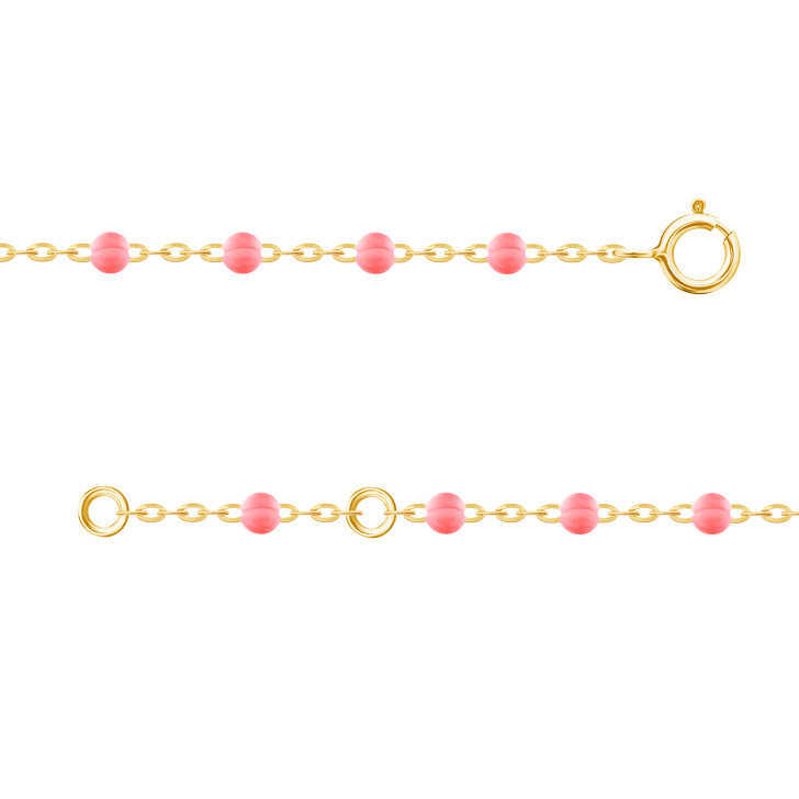 Bracelet chaine forçat miroir or jaune boules résine fushia