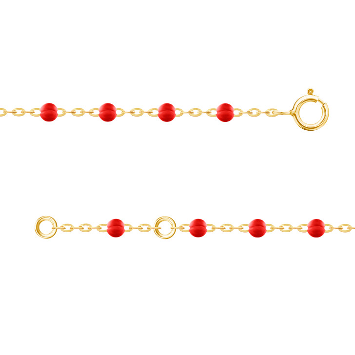 Bracelet chaine forçat miroir or jaune boules résine rouge