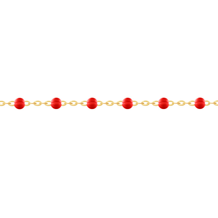 Bracelet chaine forçat miroir or jaune boules résine rouge