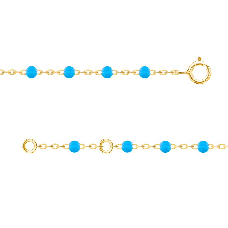 Bracelet chaine forçat miroir or jaune boules résine turquoise