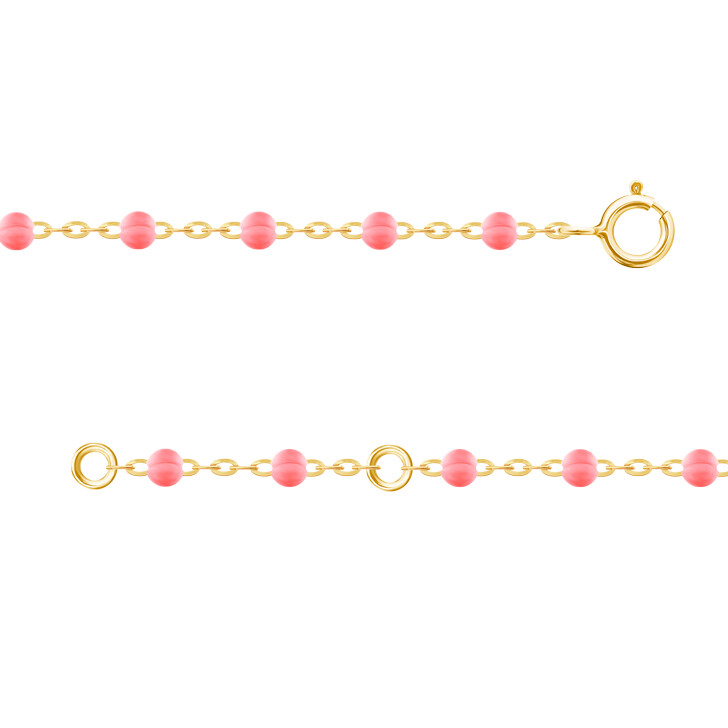 Collier chaine forçat miroir or jaune boules résine Fushia