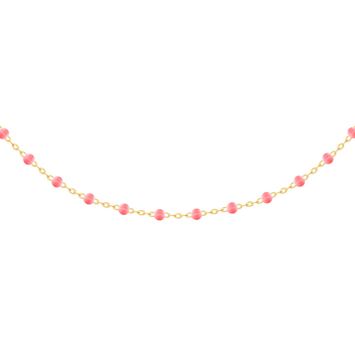 Collier chaine forçat miroir or jaune boules résine Fushia