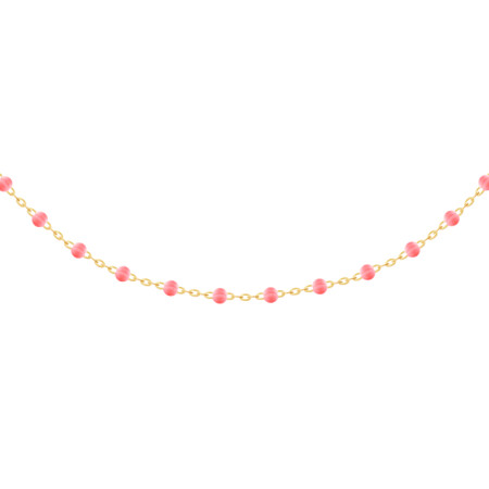 Collier chaine forçat miroir or jaune boules résine Fushia