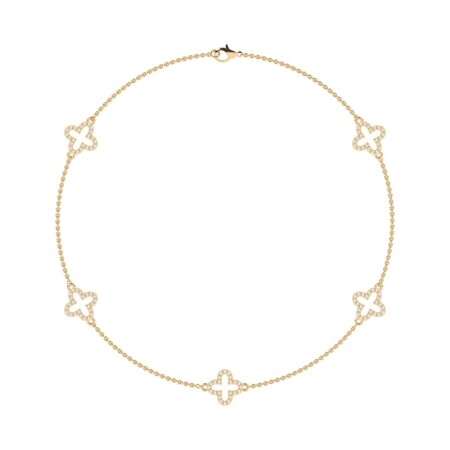 Collier Sautoir  60 cm Trèfles en or jaune 18K pavé de diamants