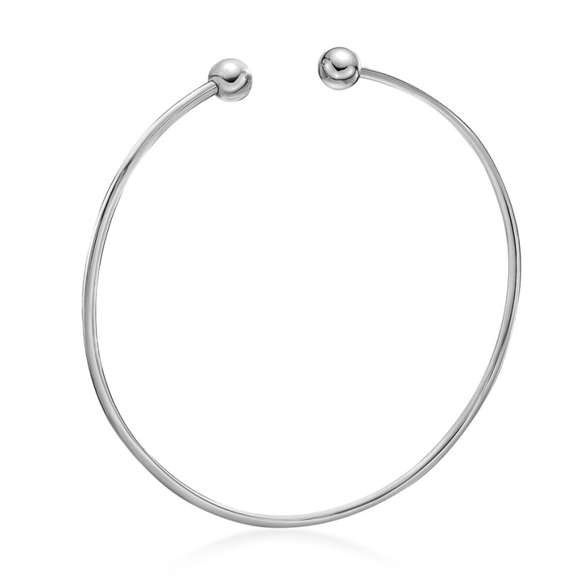 Bracelet Jonc massif, fil rond 1,5 mm, forme ovale 60 mm, Or gris 18k