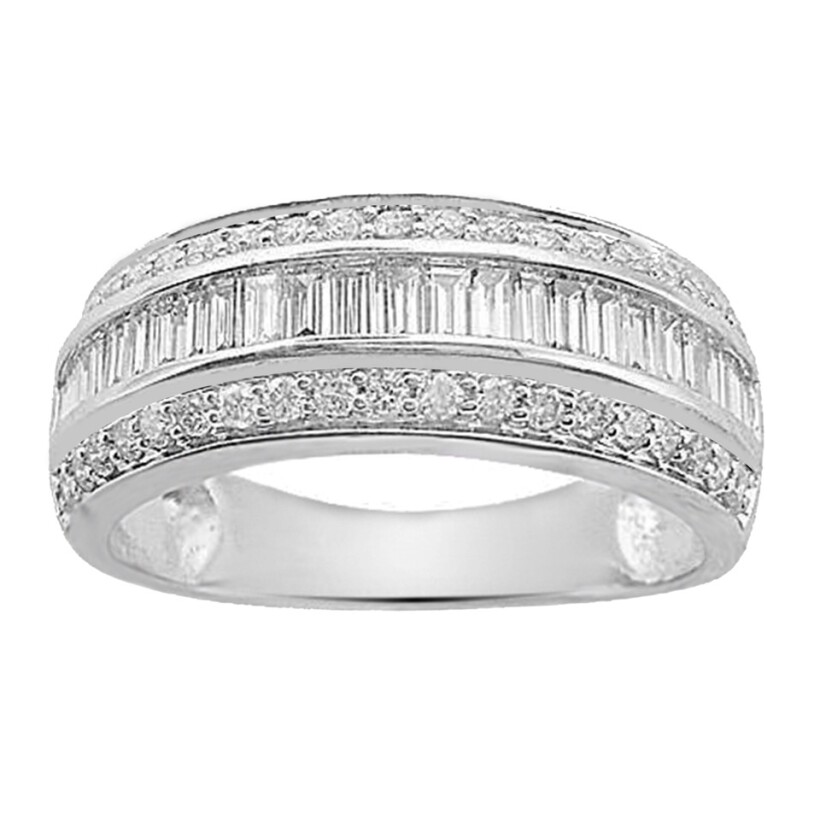 Bague or gris , Baguettes Diamants .