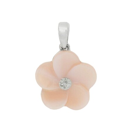 Pendentif fleur or rose , nacre et diamants